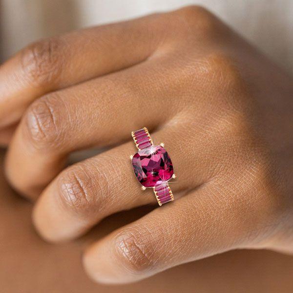 Cushion Cut Ruby Engagement Ring - 18K Rose Gold Plated Sterling Silver