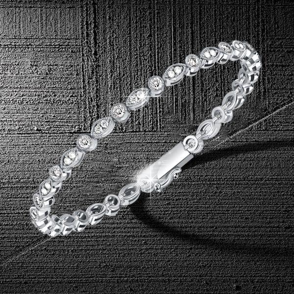 Milgrain Round Cut Cubic Zirconia Tennis Bracelet in Sterling Silver - Wedding & Special Occasion