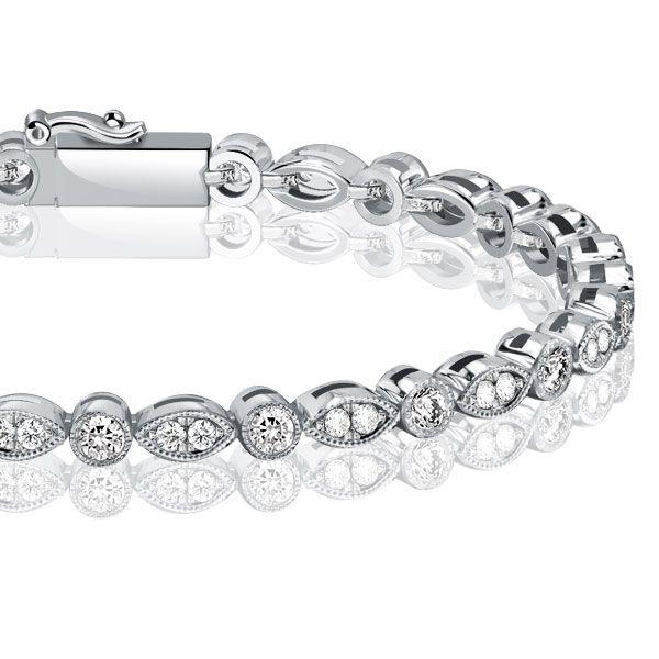 Milgrain Round Cut Cubic Zirconia Tennis Bracelet in Sterling Silver - Wedding & Special Occasion
