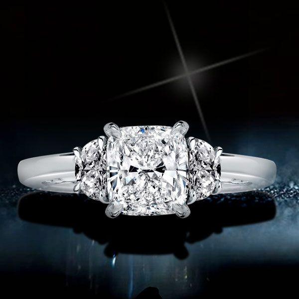 Cushion Cut Three Stone Engagement Ring - 2.0 CT Sterling Silver