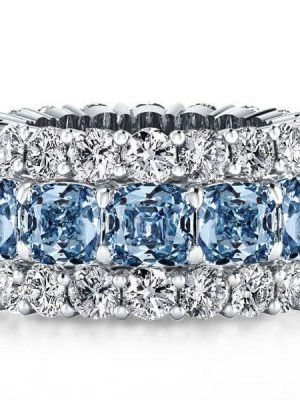 Cushion Cut Blue Sapphire & Blue Topaz 925 Sterling Silver Wedding Ring for Women