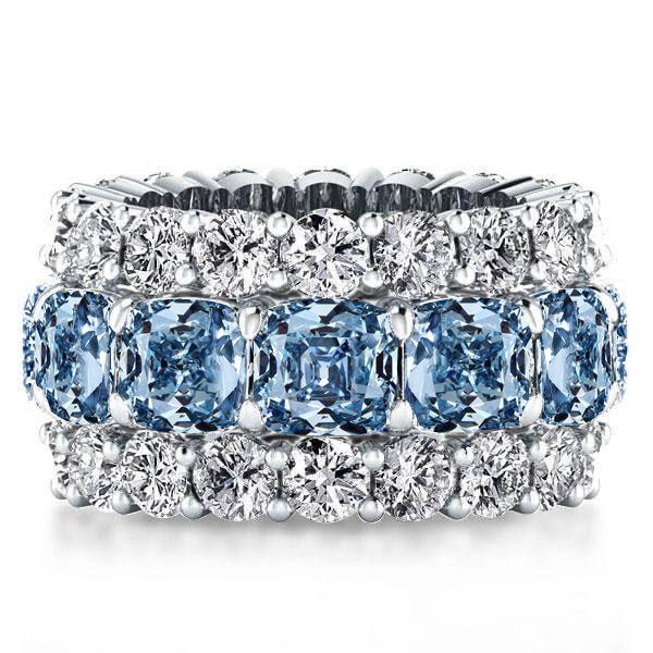 Cushion Cut Blue Sapphire & Blue Topaz 925 Sterling Silver Wedding Ring for Women