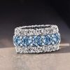 Cushion Cut Blue Sapphire & Blue Topaz 925 Sterling Silver Wedding Ring for Women