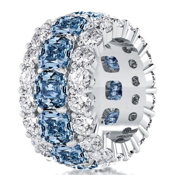 Cushion Cut Blue Sapphire & Blue Topaz 925 Sterling Silver Wedding Ring for Women