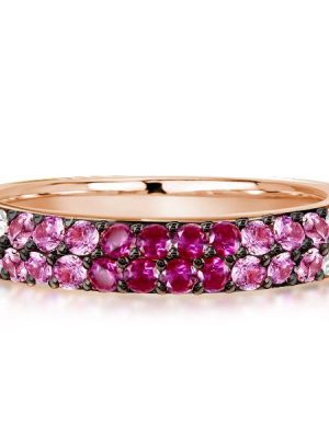 Rose Gold Pink Sapphire Half Eternity Band - Sterling Silver Wedding Ring for Women