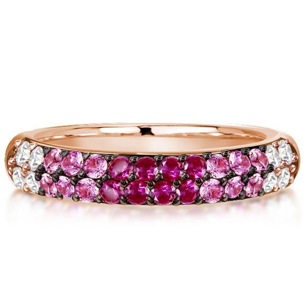 Rose Gold Pink Sapphire Half Eternity Band - Sterling Silver Wedding Ring for Women