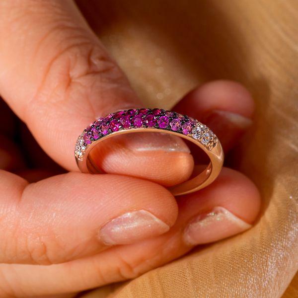 Rose Gold Pink Sapphire Half Eternity Band - Sterling Silver Wedding Ring for Women