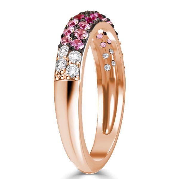 Rose Gold Pink Sapphire Half Eternity Band - Sterling Silver Wedding Ring for Women