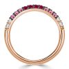 Rose Gold Pink Sapphire Half Eternity Band - Sterling Silver Wedding Ring for Women