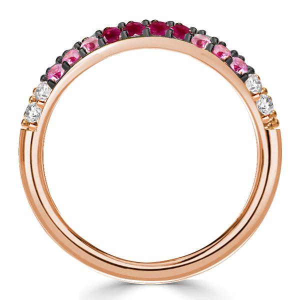 Rose Gold Pink Sapphire Half Eternity Band - Sterling Silver Wedding Ring for Women