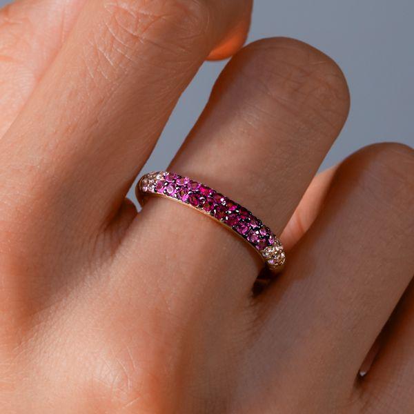Rose Gold Pink Sapphire Half Eternity Band - Sterling Silver Wedding Ring for Women