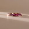 Rose Gold Pink Sapphire Half Eternity Band - Sterling Silver Wedding Ring for Women