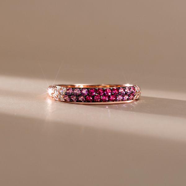 Rose Gold Pink Sapphire Half Eternity Band - Sterling Silver Wedding Ring for Women
