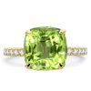 Hidden Halo Peridot Engagement Ring - Cushion Cut - 18K Gold Plated Sterling Silver
