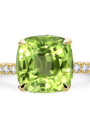 Hidden Halo Peridot Engagement Ring - Cushion Cut - 18K Gold Plated Sterling Silver