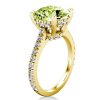 Hidden Halo Peridot Engagement Ring - Cushion Cut - 18K Gold Plated Sterling Silver