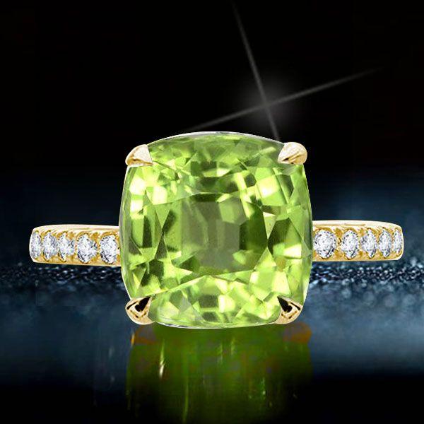 Hidden Halo Peridot Engagement Ring - Cushion Cut - 18K Gold Plated Sterling Silver