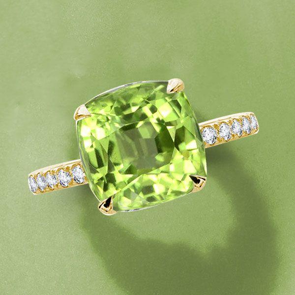 Hidden Halo Peridot Engagement Ring - Cushion Cut - 18K Gold Plated Sterling Silver