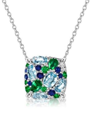 Aquamarine & Sterling Silver Multi-Color Necklace for Women - 16-22 Inch
