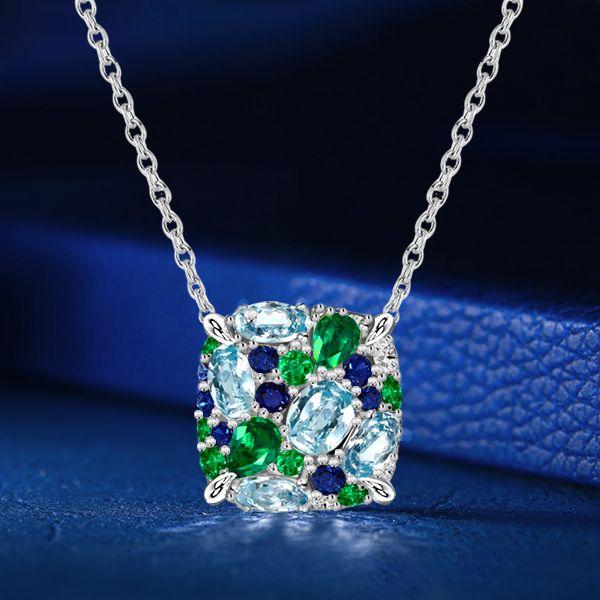 Aquamarine & Sterling Silver Multi-Color Necklace for Women - 16-22 Inch