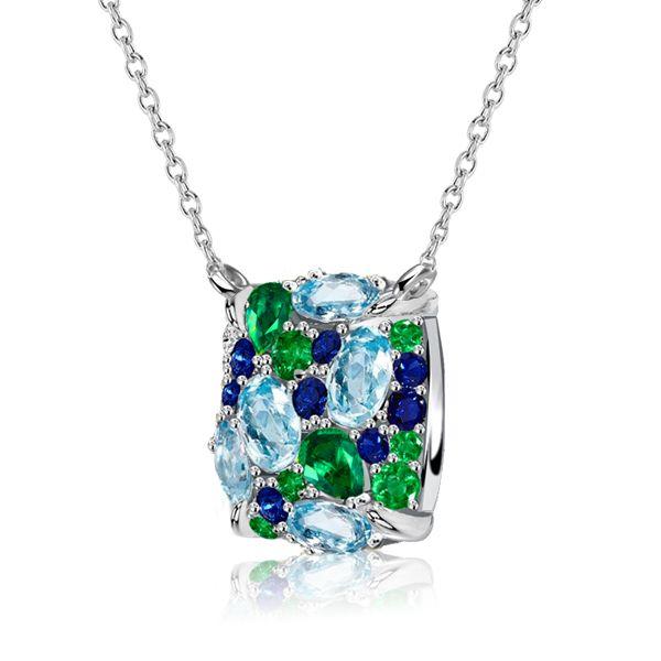 Aquamarine & Sterling Silver Multi-Color Necklace for Women - 16-22 Inch