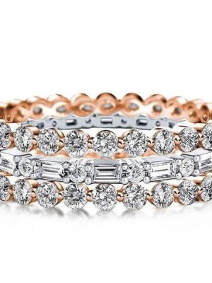 Eternity Triple Row Two-Tone Rose Gold Stackable Ring Set - Sterling Silver