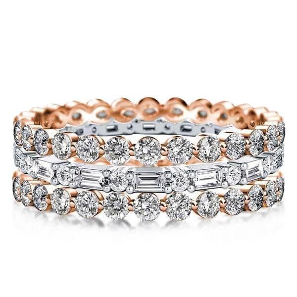 Eternity Triple Row Two-Tone Rose Gold Stackable Ring Set - Sterling Silver