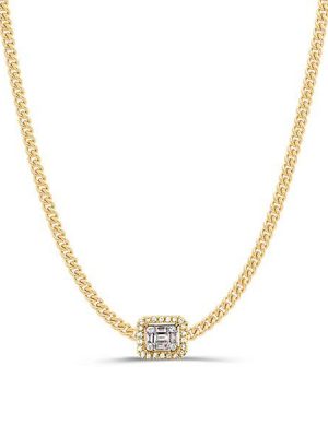 Golden Halo Baguette Pendant Necklace - 18K Gold Plated Sterling Silver