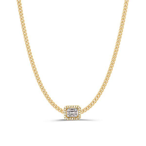 Golden Halo Baguette Pendant Necklace - 18K Gold Plated Sterling Silver