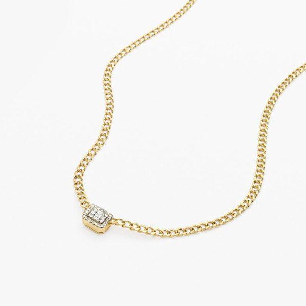 Golden Halo Baguette Pendant Necklace - 18K Gold Plated Sterling Silver