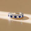 White and Blue Sapphire 3-Sided Half Eternity Band in Sterling Silver, 1.35 CT. TW.
