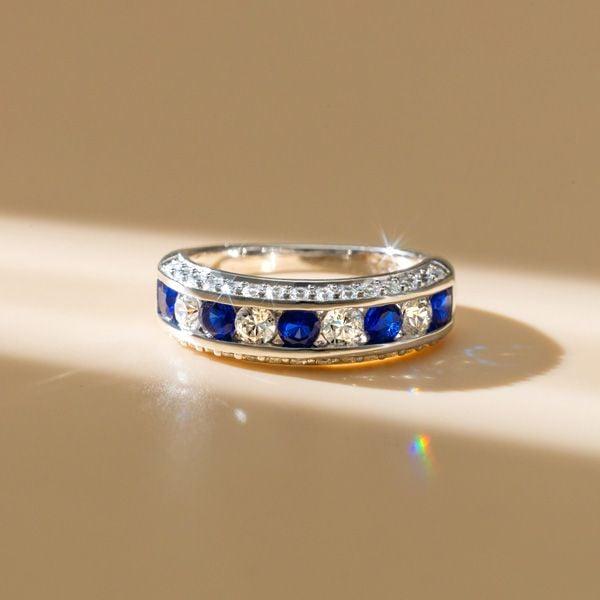 White and Blue Sapphire 3-Sided Half Eternity Band in Sterling Silver, 1.35 CT. TW.