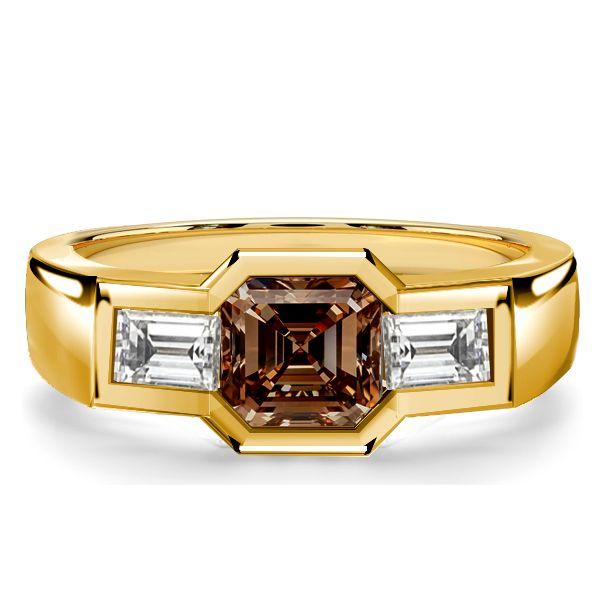 Golden Brown Sapphire Asscher Cut 3-Stone Engagement Ring - 18K Gold Plated Sterling Silver