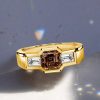 Golden Brown Sapphire Asscher Cut 3-Stone Engagement Ring - 18K Gold Plated Sterling Silver
