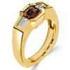 Golden Brown Sapphire Asscher Cut 3-Stone Engagement Ring - 18K Gold Plated Sterling Silver