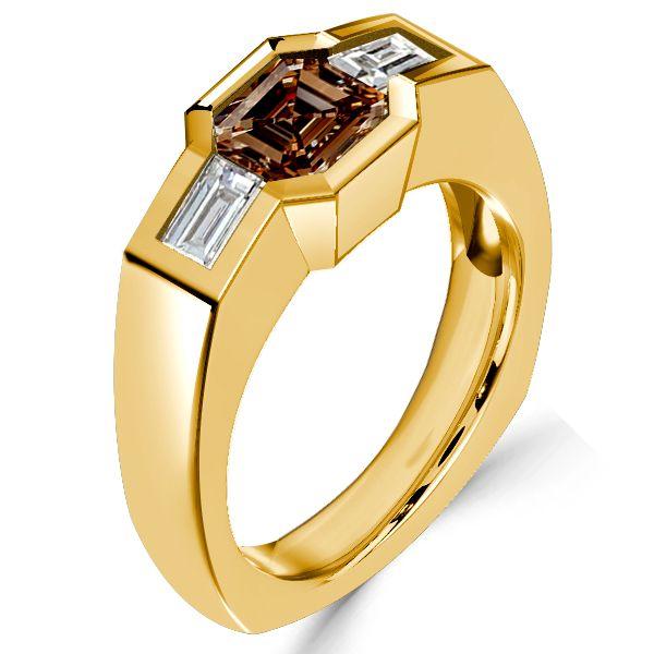 Golden Brown Sapphire Asscher Cut 3-Stone Engagement Ring - 18K Gold Plated Sterling Silver