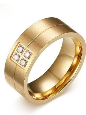 Yellow Gold Titanium Steel Wedding Band - Anniversary Ring for Men