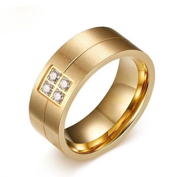 Yellow Gold Titanium Steel Wedding Band - Anniversary Ring for Men