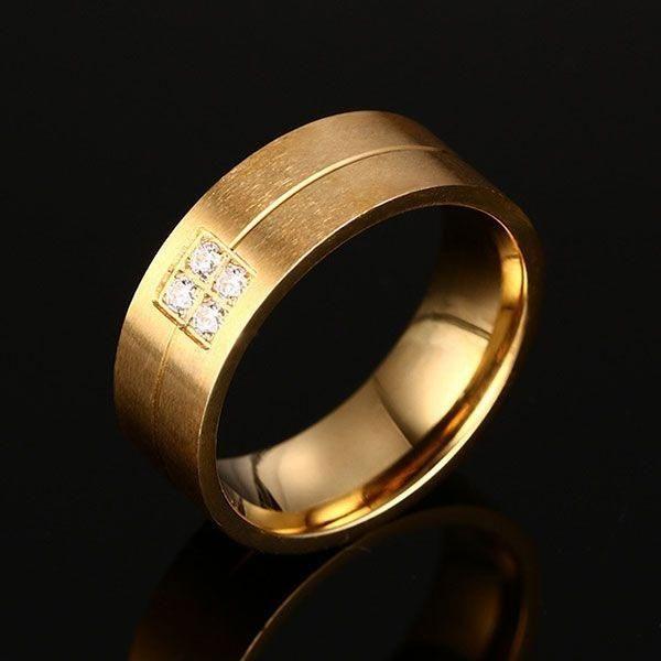 Yellow Gold Titanium Steel Wedding Band - Anniversary Ring for Men
