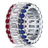 Blue Sapphire, Emerald Cut Ruby Eternity Band Ring in 925 Sterling Silver