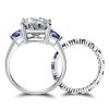 White and Blue Three Stone Round Cut Bridal Set in 925 Sterling Silver