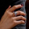 White and Blue Three Stone Round Cut Bridal Set in 925 Sterling Silver