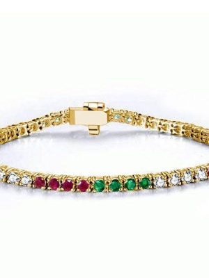 Emerald Ruby Sapphire Tennis Bracelet in 18K Gold Plated Sterling Silver