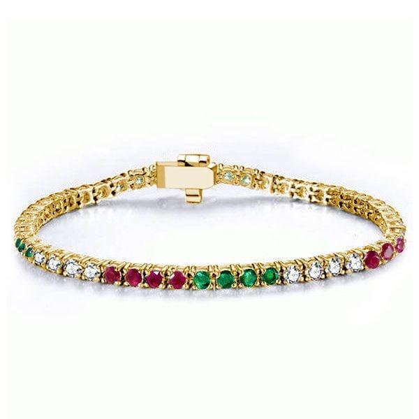 Emerald Ruby Sapphire Tennis Bracelet in 18K Gold Plated Sterling Silver
