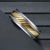 Two-Tone Milgrain Stainless Steel Wedding Band - Silver & Yellow Gold, 7.5mm
