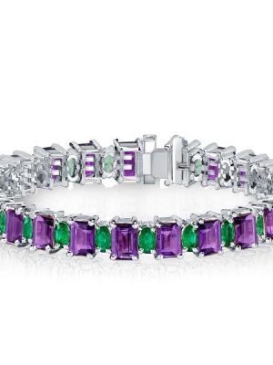 Emerald and Amethyst Tennis Bracelet in Sterling Silver with Box Clasp