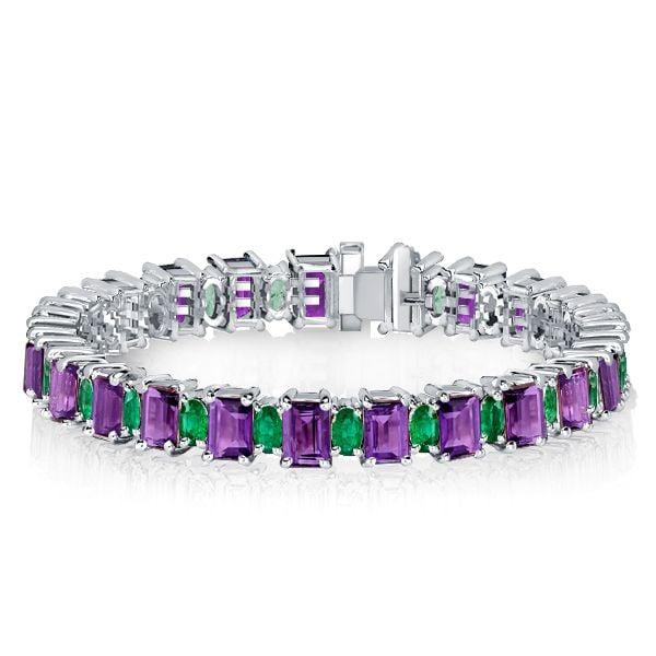 Emerald and Amethyst Tennis Bracelet in Sterling Silver with Box Clasp