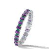 Emerald and Amethyst Tennis Bracelet in Sterling Silver with Box Clasp