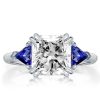 Princess Cut Three Stone Engagement Ring in Rhodium Plated Sterling Silver