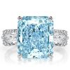 Radiant Cut Aquamarine Three Stone Engagement Ring - Sterling Silver